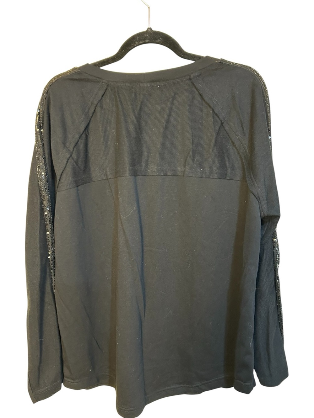 Umgee Black Long-Sleeve Top with Sequin-Trim Shoulders Size XL - Picture 6 of 8